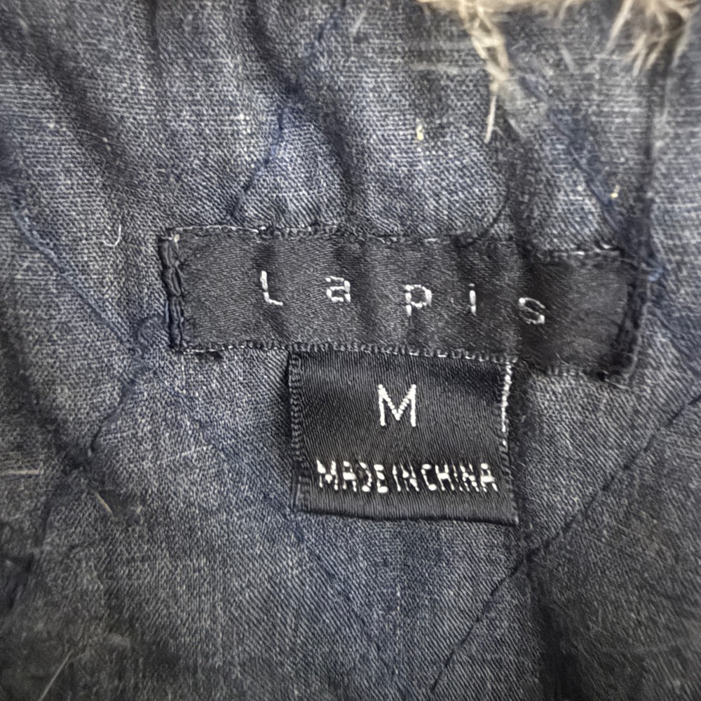 Vintage 90s Fur Denim Jacket Small Embroidered Patches, Beads Floral Butterfly - Picture 12 of 13